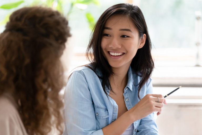 teen talking to parent