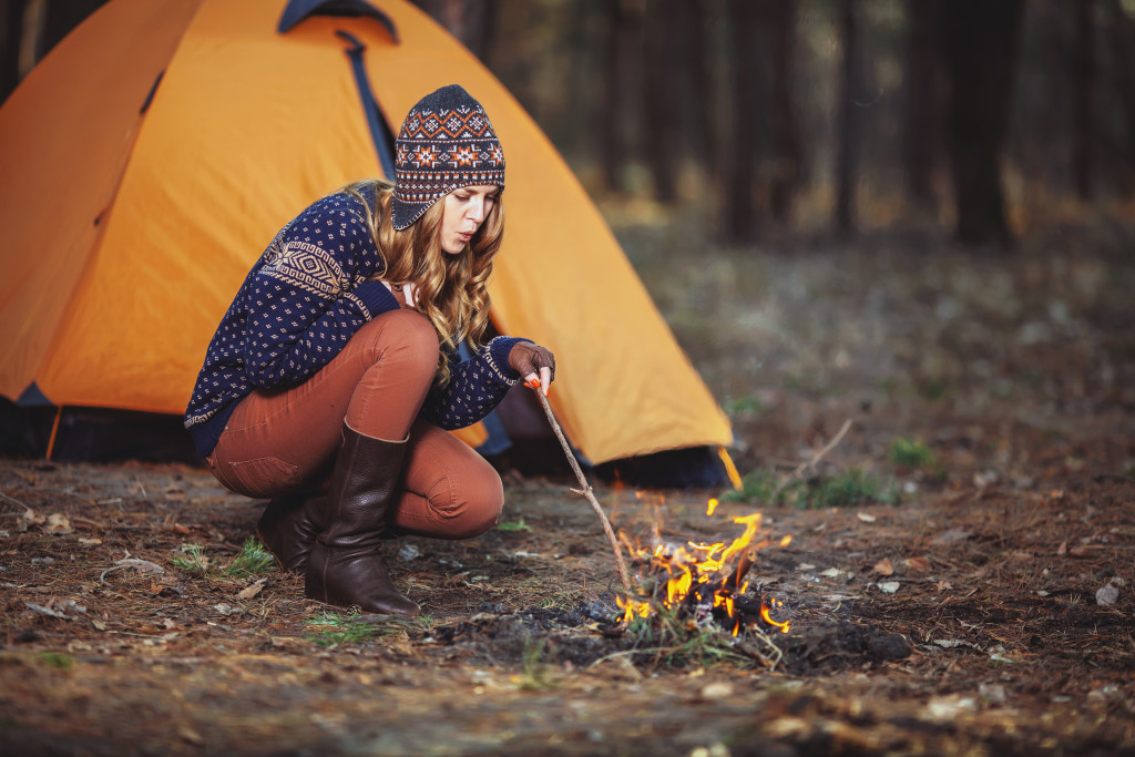 a woman camping