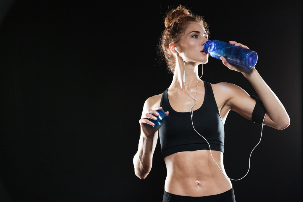 A woman drinking water