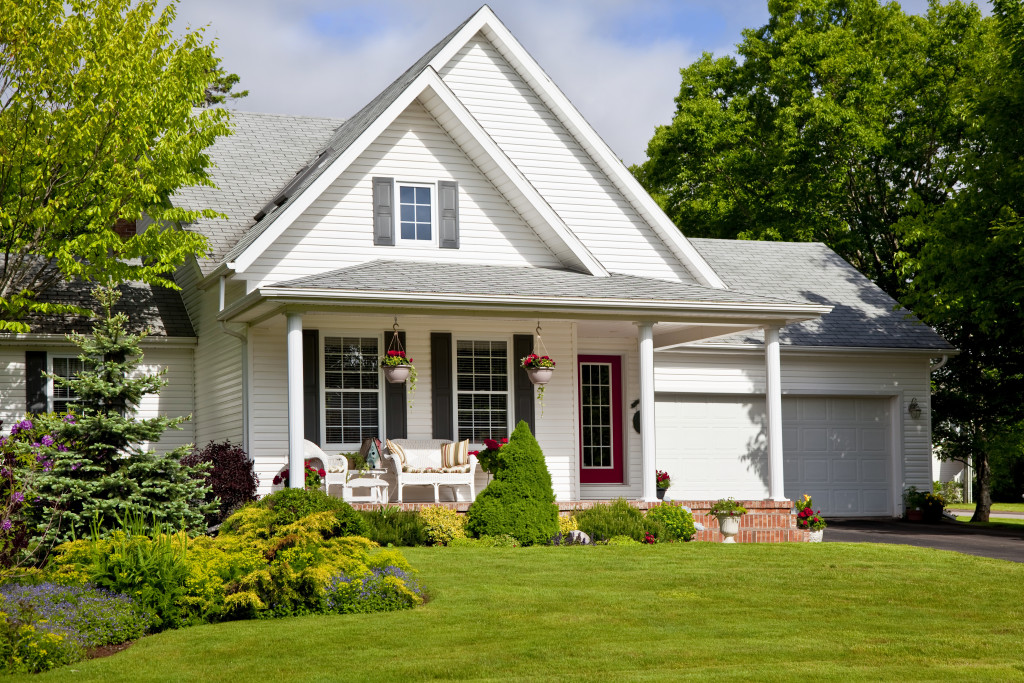 A suburban house surrounded by trees