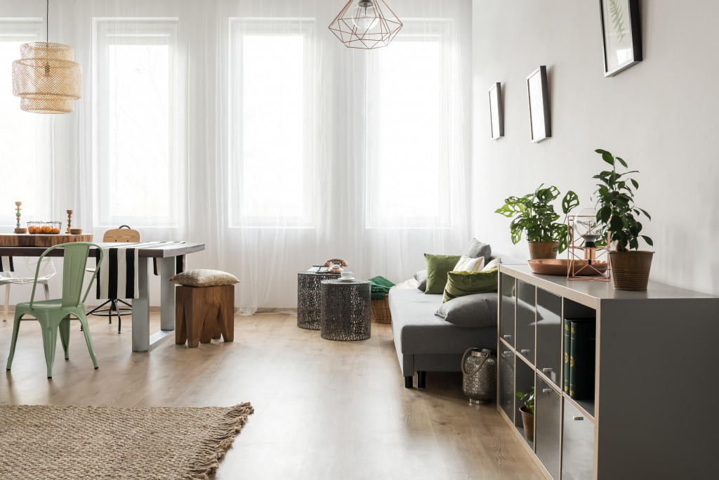 Bright living and dining area at home.