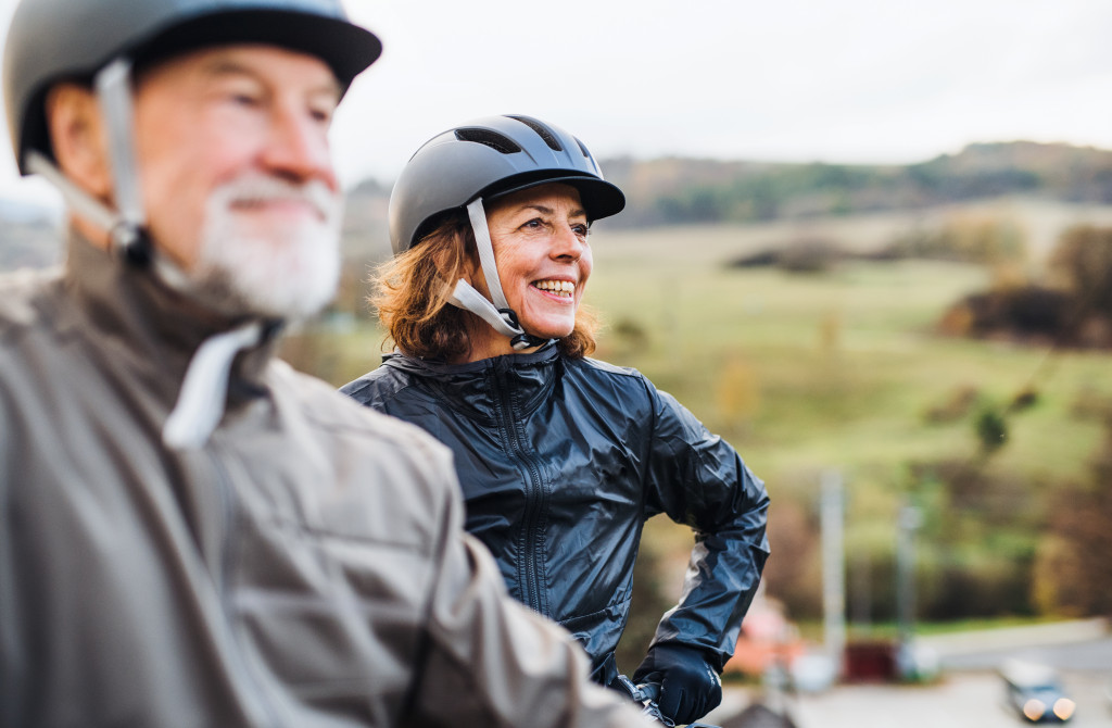 Bicycling seniors on the road